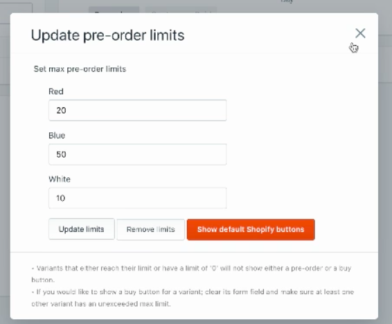 updating pre-order limits