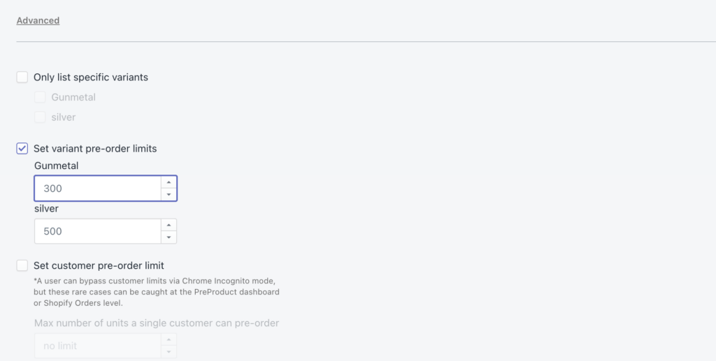 setting variant limits