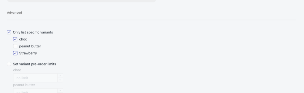 setting specific variants for pre-order
