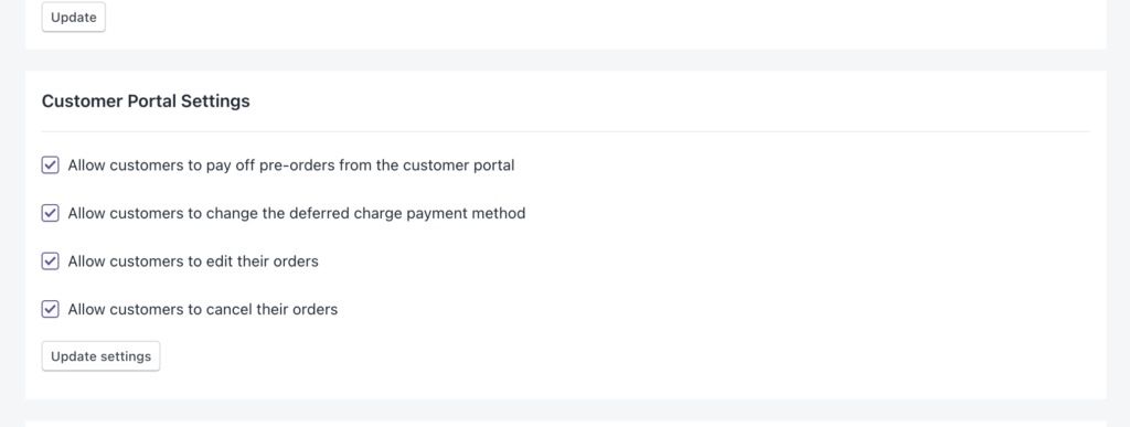 customer portal settings