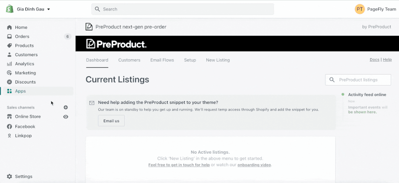 setup listing in preproduct