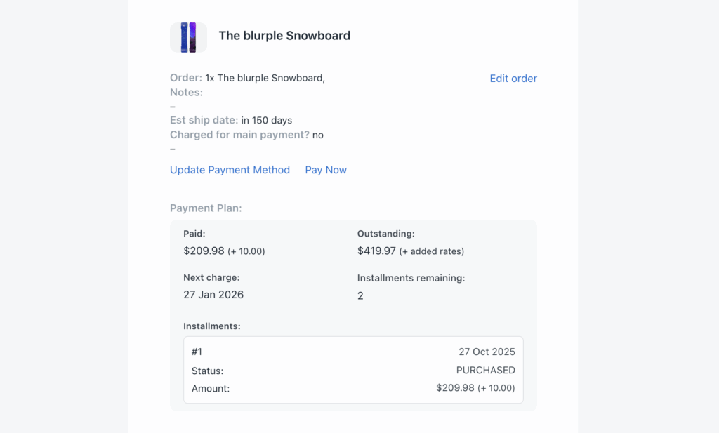 Payment plan on a customer portal