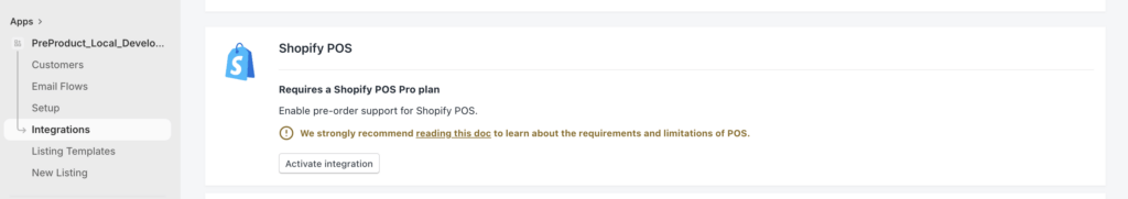POS in integration screen