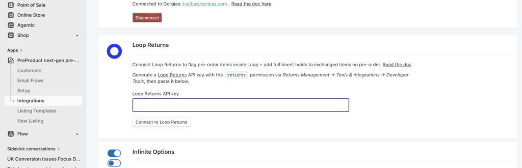 adding the loop api key in PreProduct