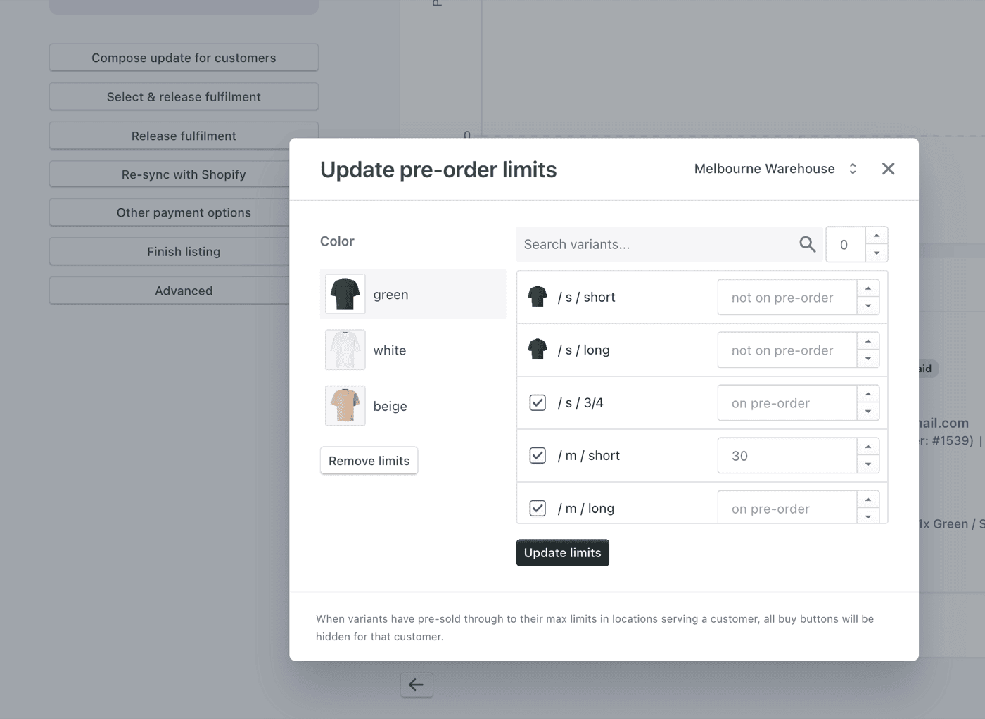 Setting per-location pre-order limits
