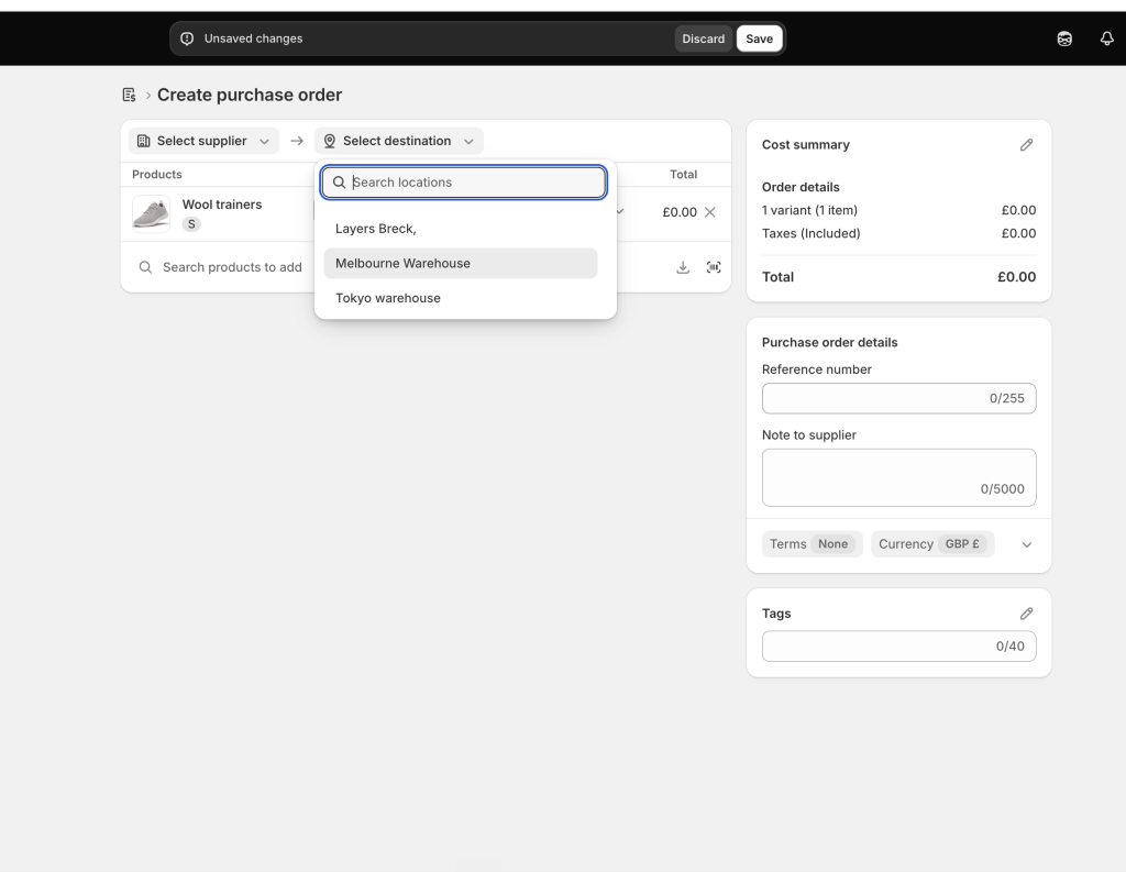 Shopify purchase order created, incoming quantity still zero